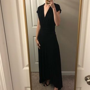 Maeve - Elegant Deep V Black Maxi Dress